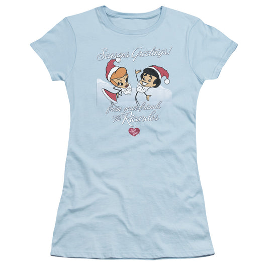 I Love Lucy - Animated Christmas - Short Sleeve Junior Sheer - Light Blue T-shirt