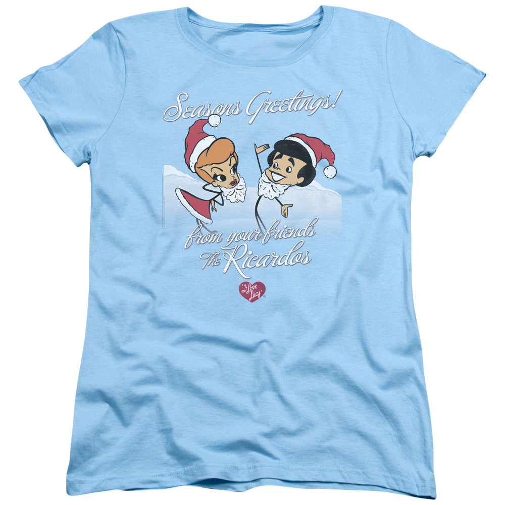 I Love Lucy - Animated Christmas - Short Sleeve Womens Tee - Light Blue T-shirt