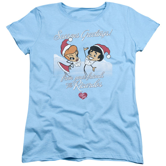 I Love Lucy - Animated Christmas - Short Sleeve Womens Tee - Light Blue T-shirt