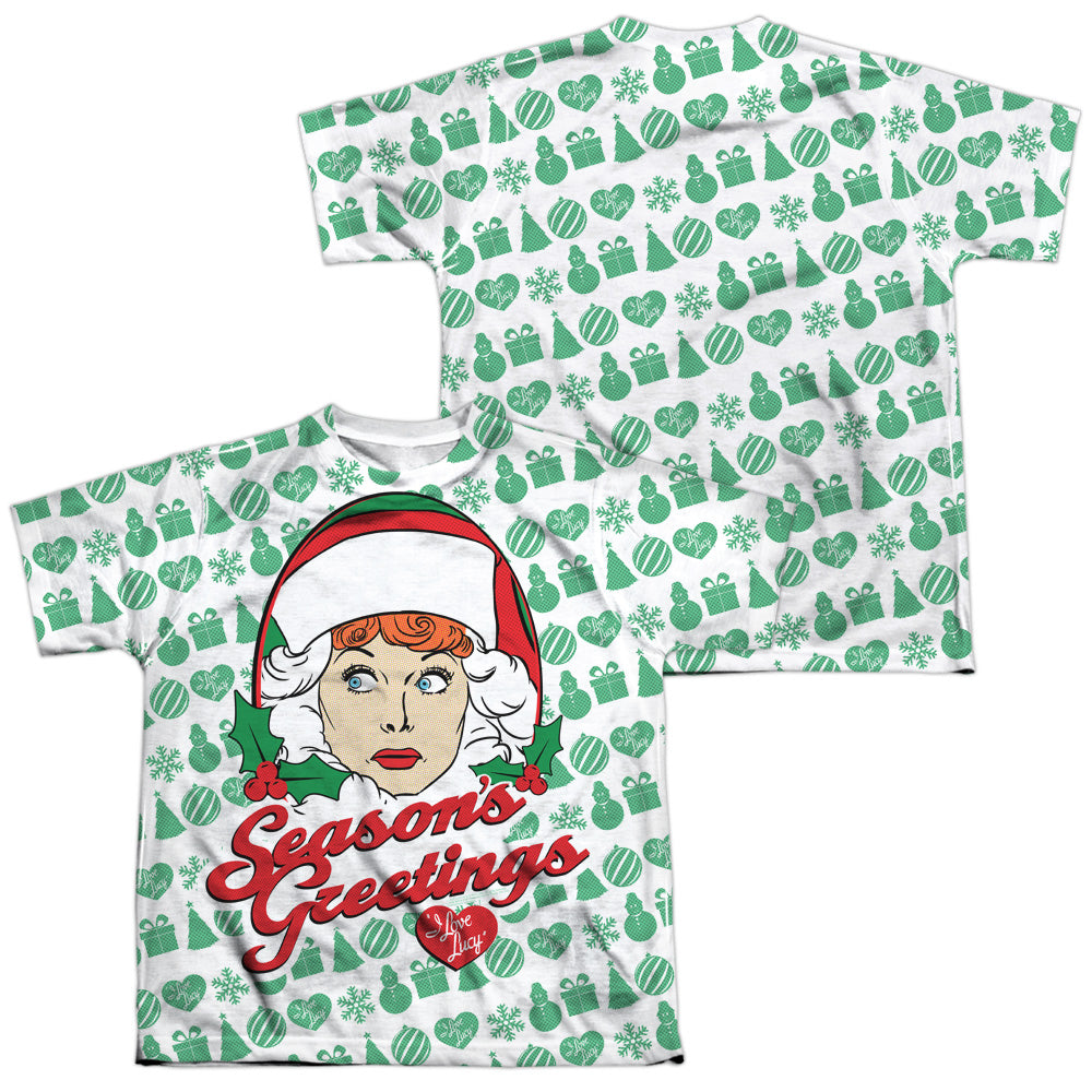 I Love Lucy - Holiday Pattern (Front/back Print) - Short Sleeve Youth Poly Crew - White T-shirt