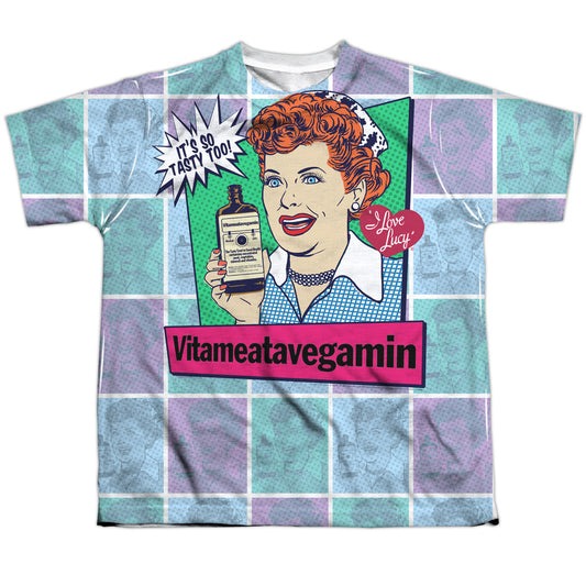 I Love Lucy - All Over Vita Comic - Short Sleeve Youth Poly Crew - White T-shirt