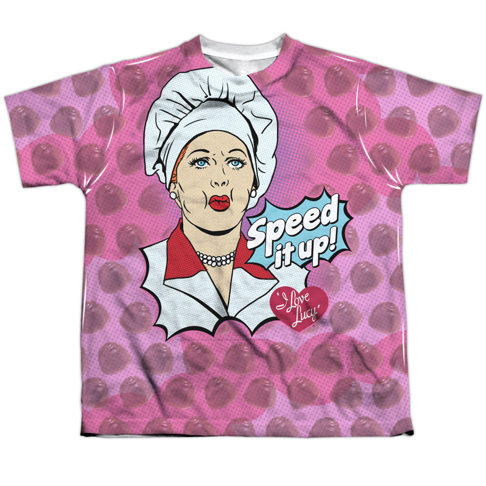 I Love Lucy - All Over Speed It Up - Short Sleeve Youth Poly Crew - White T-shirt