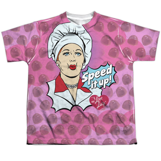 I Love Lucy - All Over Speed It Up - Short Sleeve Youth Poly Crew - White T-shirt
