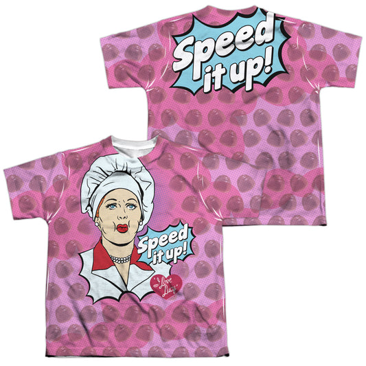 I Love Lucy - All Over Speed It Up (Front/back Print) - Short Sleeve Youth Poly Crew - White T-shirt