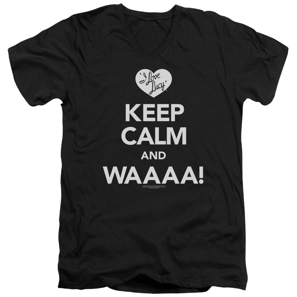 I Love Lucy - Keep Calm Waaa - Short Sleeve Adult V-neck 30/1 - Black T-shirt
