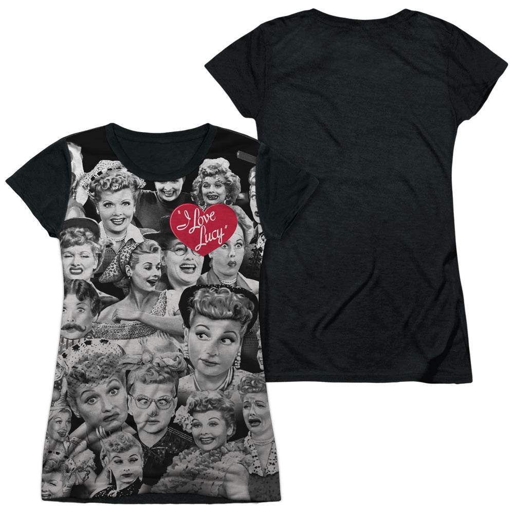 I Love Lucy - Faces - Short Sleeve Junior Poly Black Back - White T-shirt