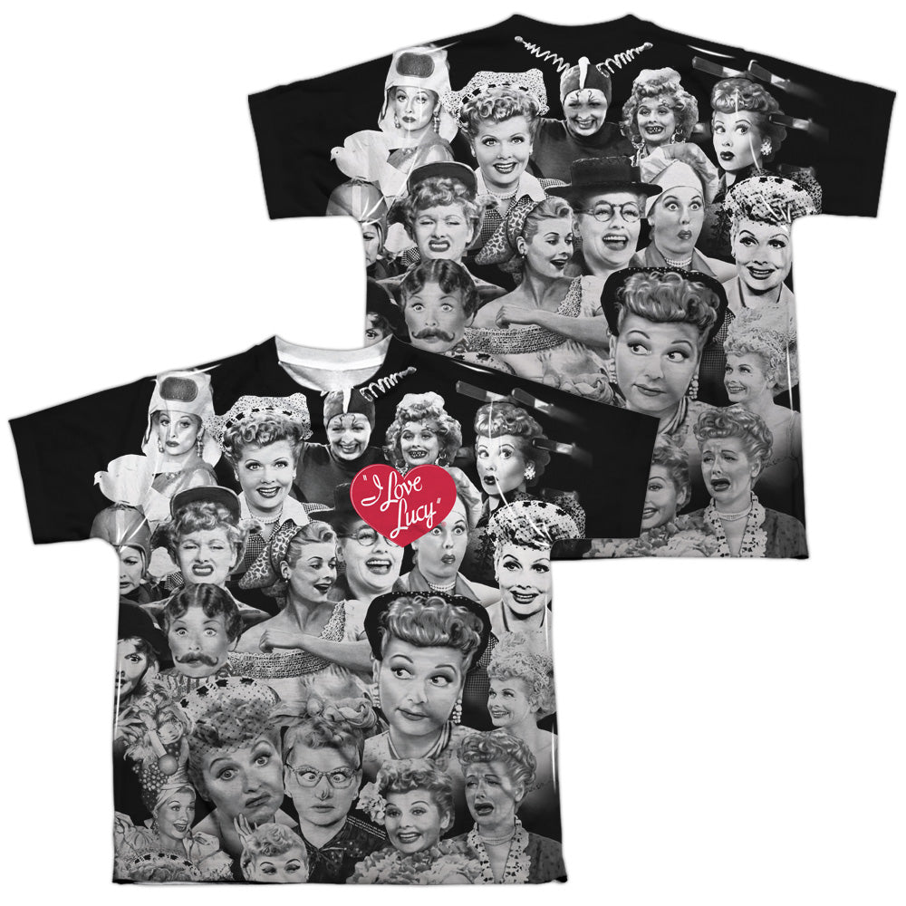 I Love Lucy - Faces (Front/back Print) - Short Sleeve Youth Poly Crew - White T-shirt