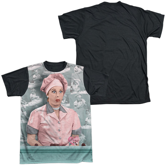 I Love Lucy - Chocolate Belt - Short Sleeve Adult White Front Black Back   - White T-shirt