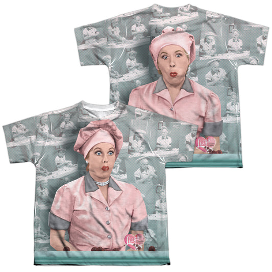 I Love Lucy - Chocolate Belt (Front/back Print) - Short Sleeve Youth Poly Crew - White T-shirt