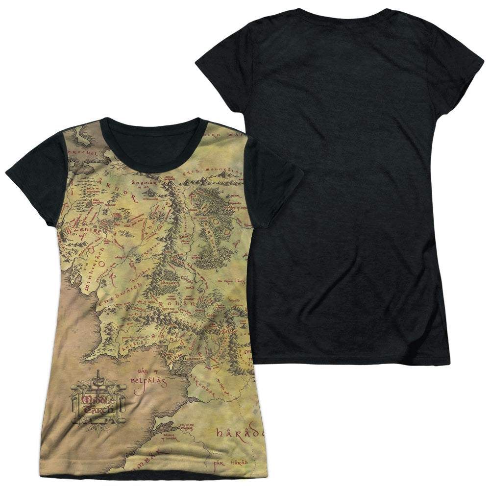 Lor - Middle Earth Map - Short Sleeve Junior Poly Black Back - White T-shirt