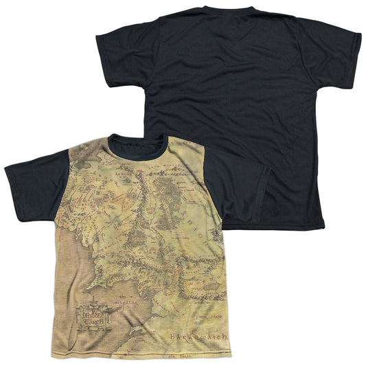 Lor - Middle Earth Map - Short Sleeve Youth White Front Black Back   - White T-shirt