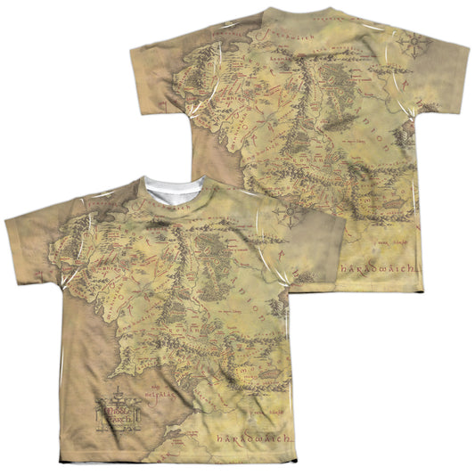Lor - Middle Earth Map (Front/back Print) - Short Sleeve Youth Poly Crew - White T-shirt