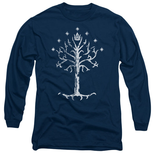 Lor - Tree Of Gondor - Long Sleeve Adult 18/1 - Navy T-shirt