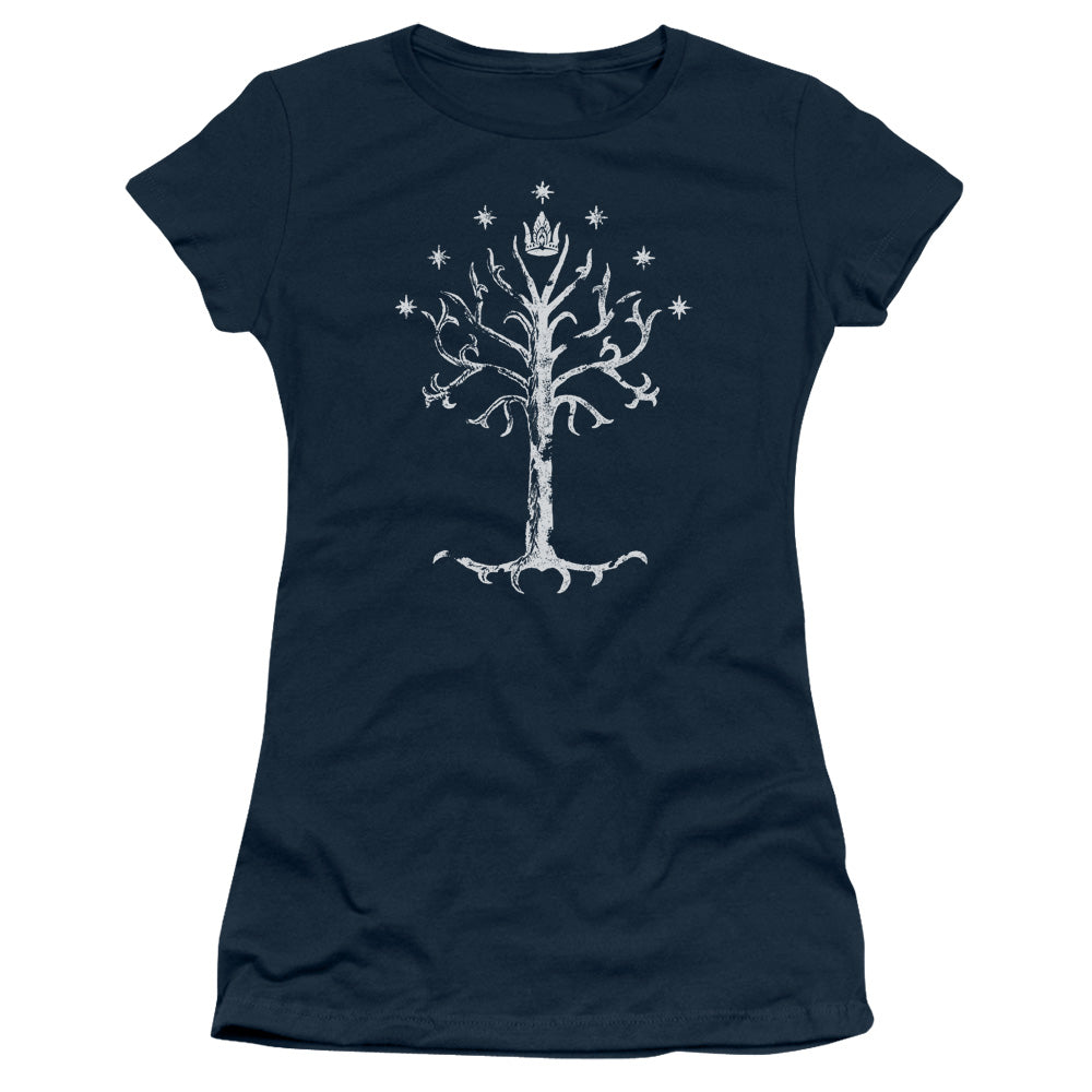 Lor - Tree Of Gondor - Short Sleeve Junior Sheer - Navy T-shirt
