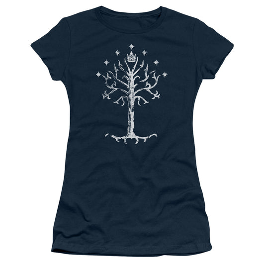 Lor - Tree Of Gondor - Short Sleeve Junior Sheer - Navy T-shirt
