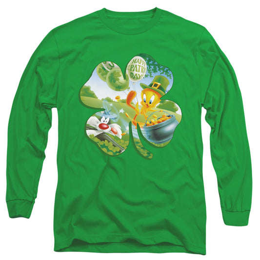Looney Tunes - Tweety Shamrock - Long Sleeve Adult 18/1 - Kelly Green T-shirt