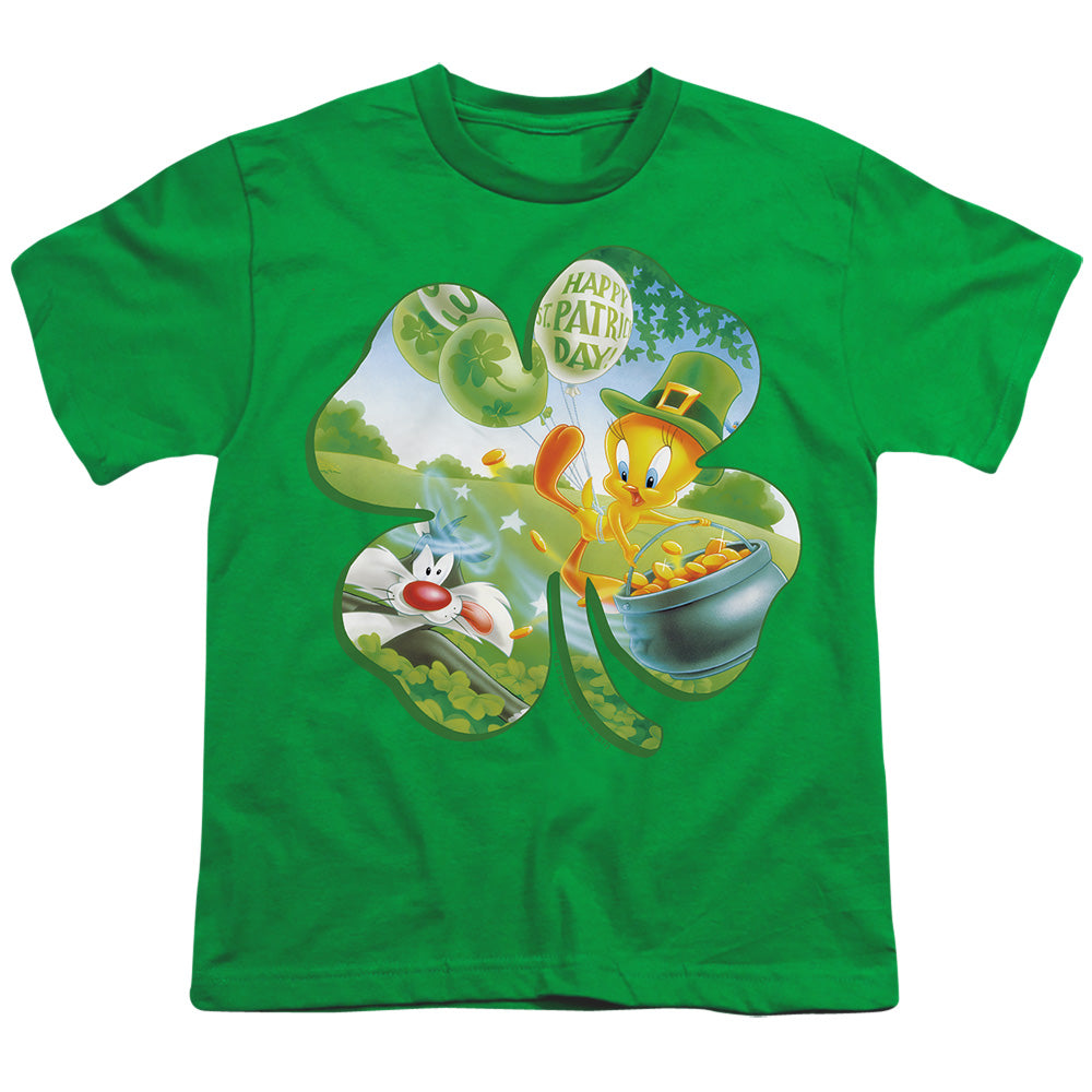 Looney Tunes - Tweety Shamrock - Short Sleeve Youth 18/1 - Kelly Green T-shirt