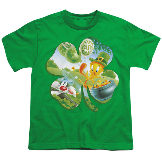 Looney Tunes - Tweety Shamrock - Short Sleeve Youth 18/1 - Kelly Green T-shirt