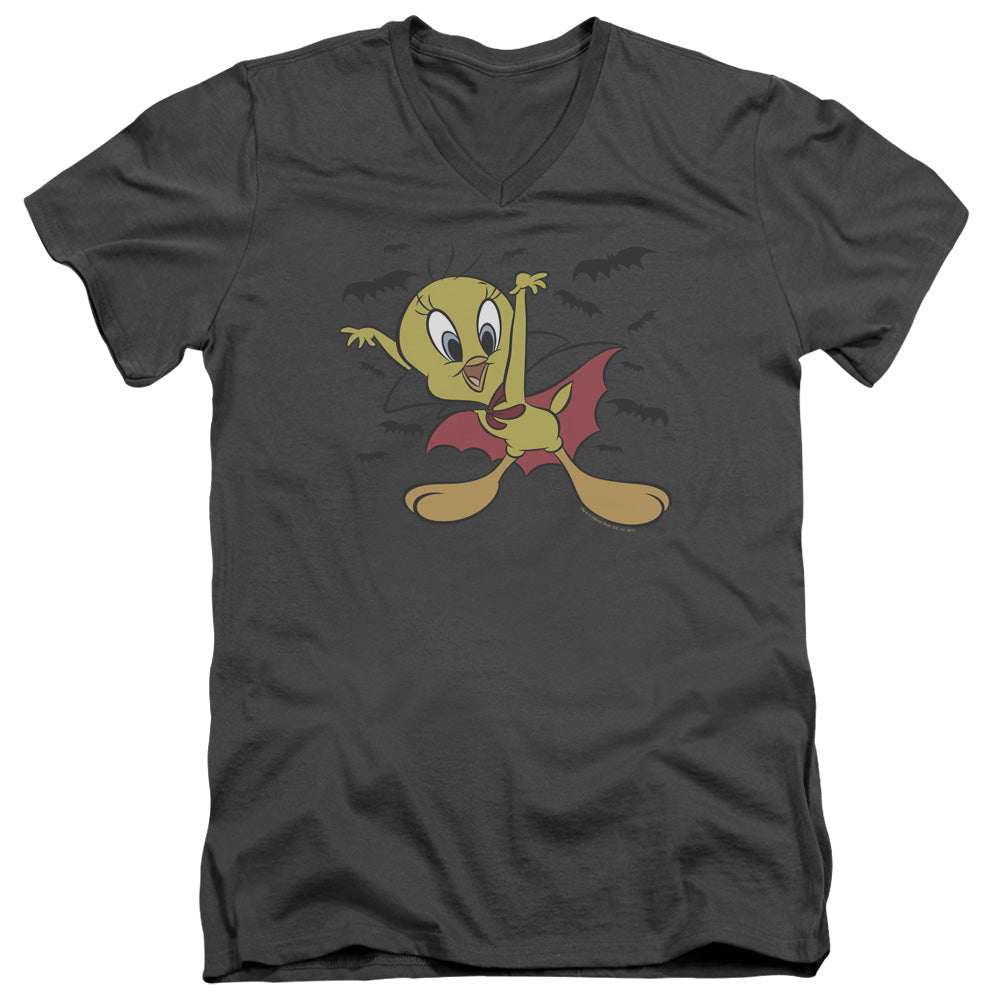 Looney Tunes - Vampire Tweety - Short Sleeve Adult V-neck 30/1 - Charcoal T-shirt