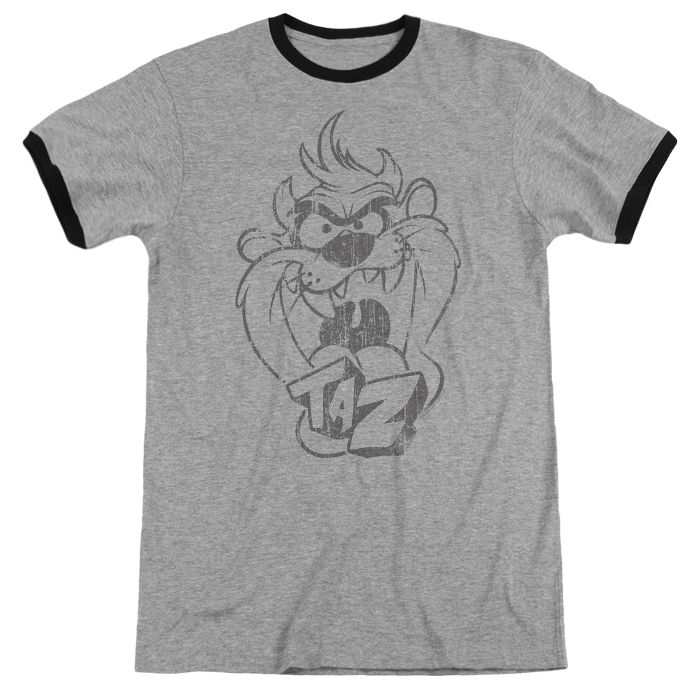 Looney Tunes - Faded Taz - Adult Ringer - Heather/black