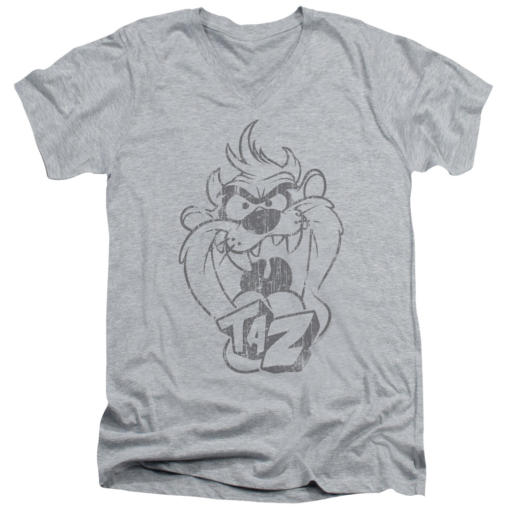 Looney Tunes - Faded Taz - Short Sleeve Adult V-neck 30/1 - Athletic Heather T-shirt