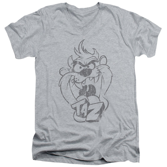 Looney Tunes - Faded Taz - Short Sleeve Adult V-neck 30/1 - Athletic Heather T-shirt