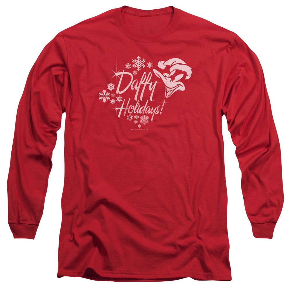 Looney Tunes - Daffy Holidays - Long Sleeve Adult 18/1 - Red T-shirt
