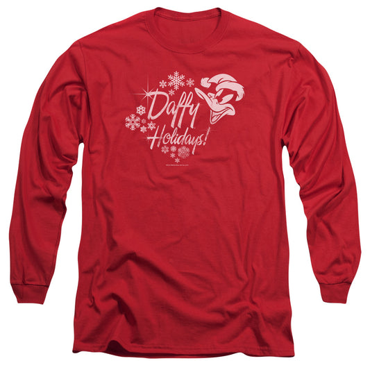 Looney Tunes - Daffy Holidays - Long Sleeve Adult 18/1 - Red T-shirt