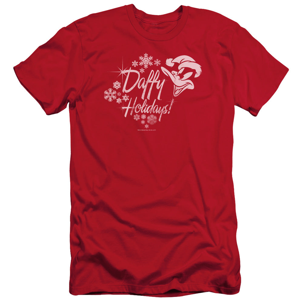 Looney Tunes - Daffy Holidays - Short Sleeve Adult 30/1 - Red T-shirt