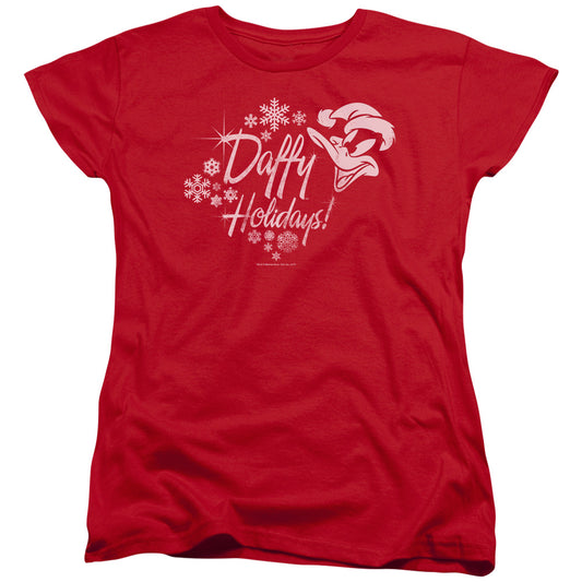 Looney Tunes - Daffy Holidays - Short Sleeve Womens Tee - Red T-shirt