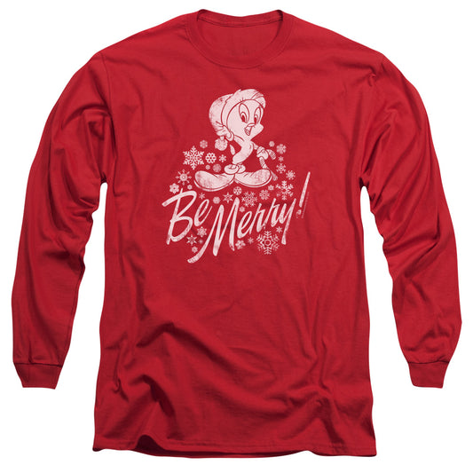 Looney Tunes - Merry Tweety - Long Sleeve Adult 18/1 - Red T-shirt