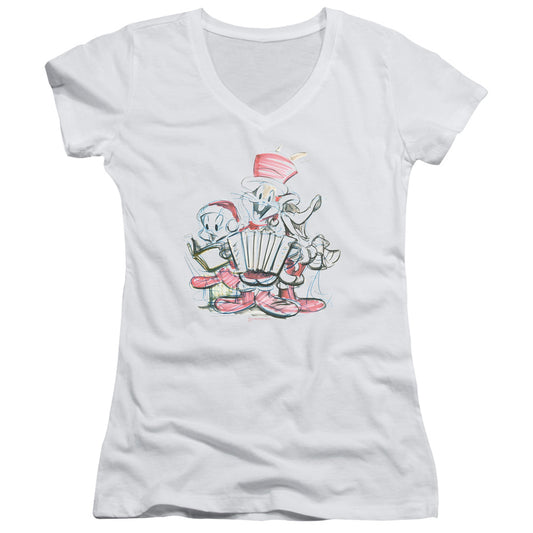 Looney Tunes - Holiday Sketch-junior V-neck - White