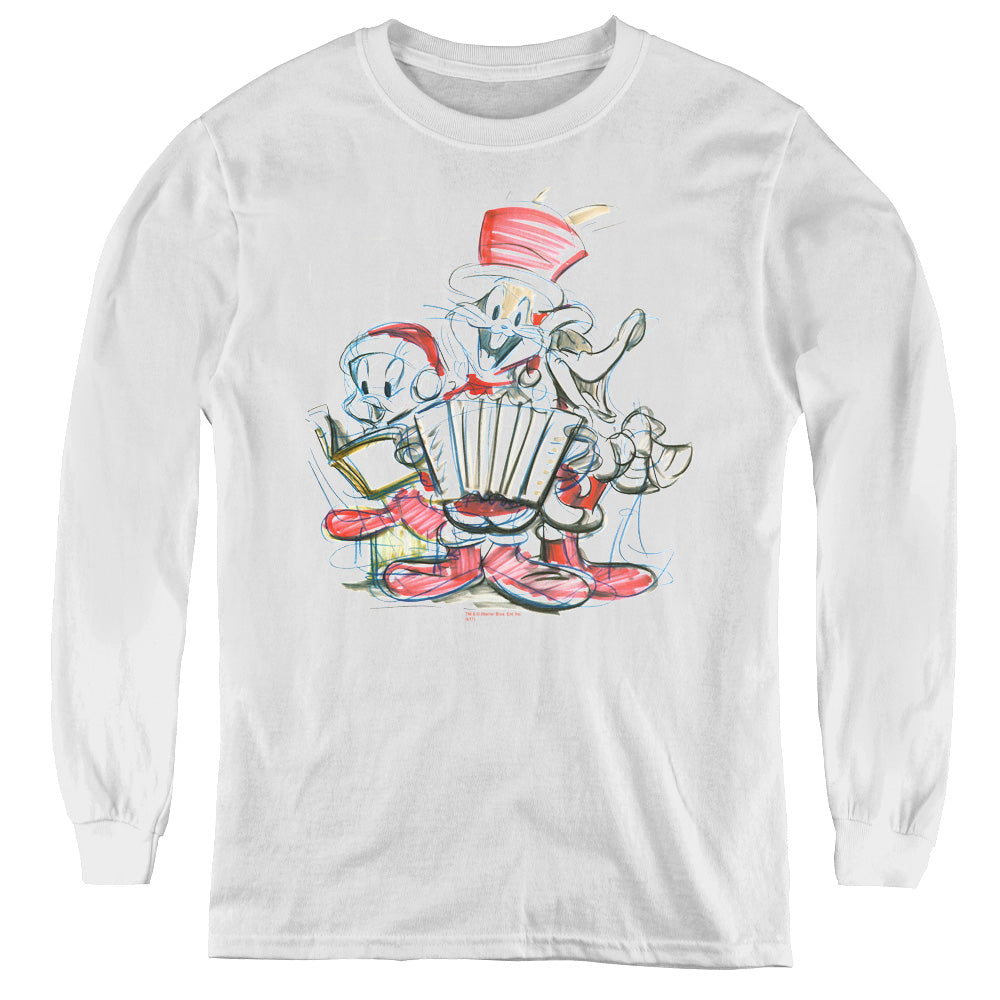 Looney Tunes - Holiday Sketch - Youth Long Sleeve Tee - White