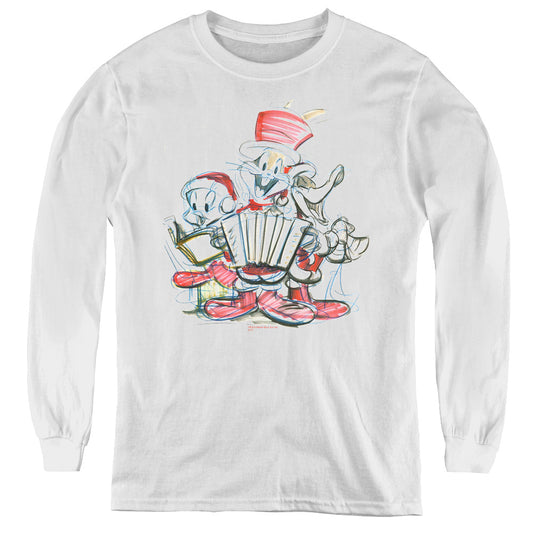 Looney Tunes - Holiday Sketch - Youth Long Sleeve Tee - White