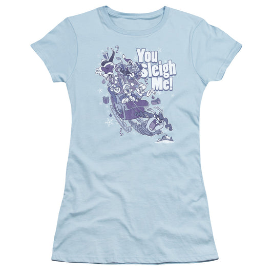 Looney Tunes - You Sleigh Me - Short Sleeve Junior Sheer - Light Blue T-shirt