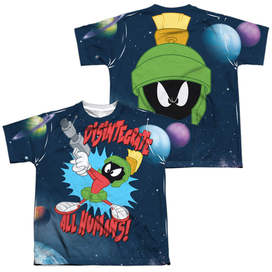 Looney Tunes - Disintergrate (Front/back Print) - Short Sleeve Youth Poly Crew - White T-shirt