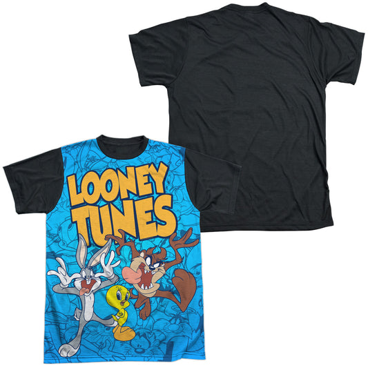 Looney Tunes - Collage Of Characters - Short Sleeve Adult White Front Black Back   - White T-shirt