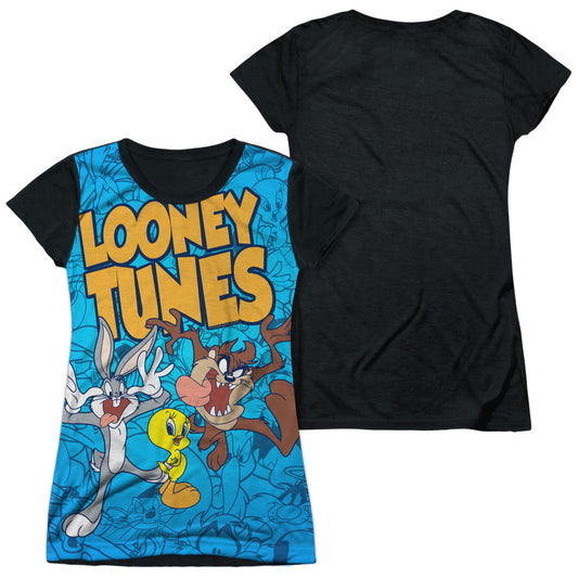 Looney Tunes - Collage Of Characters - Short Sleeve Junior Poly Black Back - White T-shirt