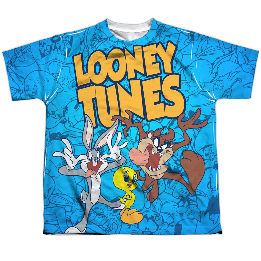 Looney Tunes - Collage Of Characters - Short Sleeve Youth Poly Crew - White T-shirt