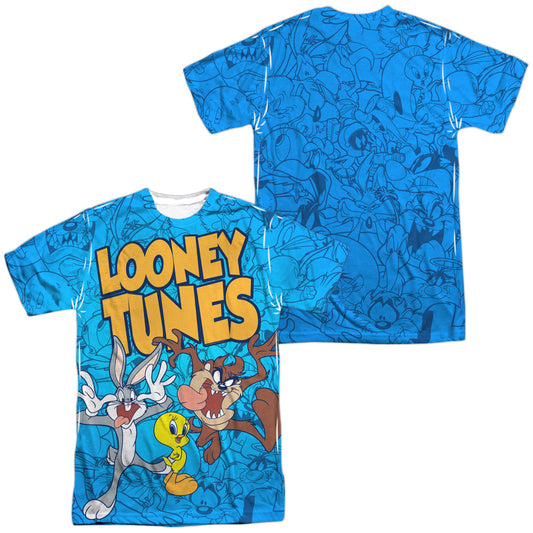 Looney Tunes - Collage Of Characters (Front/back Print) - Short Sleeve Adult Poly Crew - White T-shirt