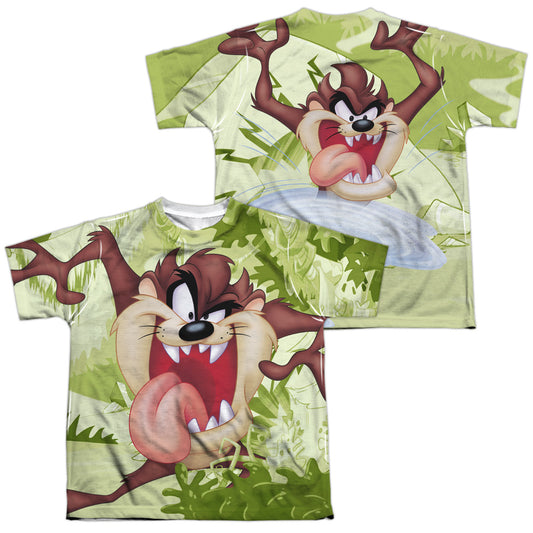 Looney Tunes - Taz (Front/back Print) - Short Sleeve Youth Poly Crew - White T-shirt