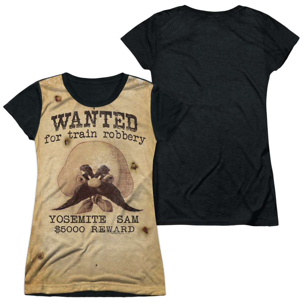 Looney Tunes - Wanted - Short Sleeve Junior Poly Black Back - White T-shirt