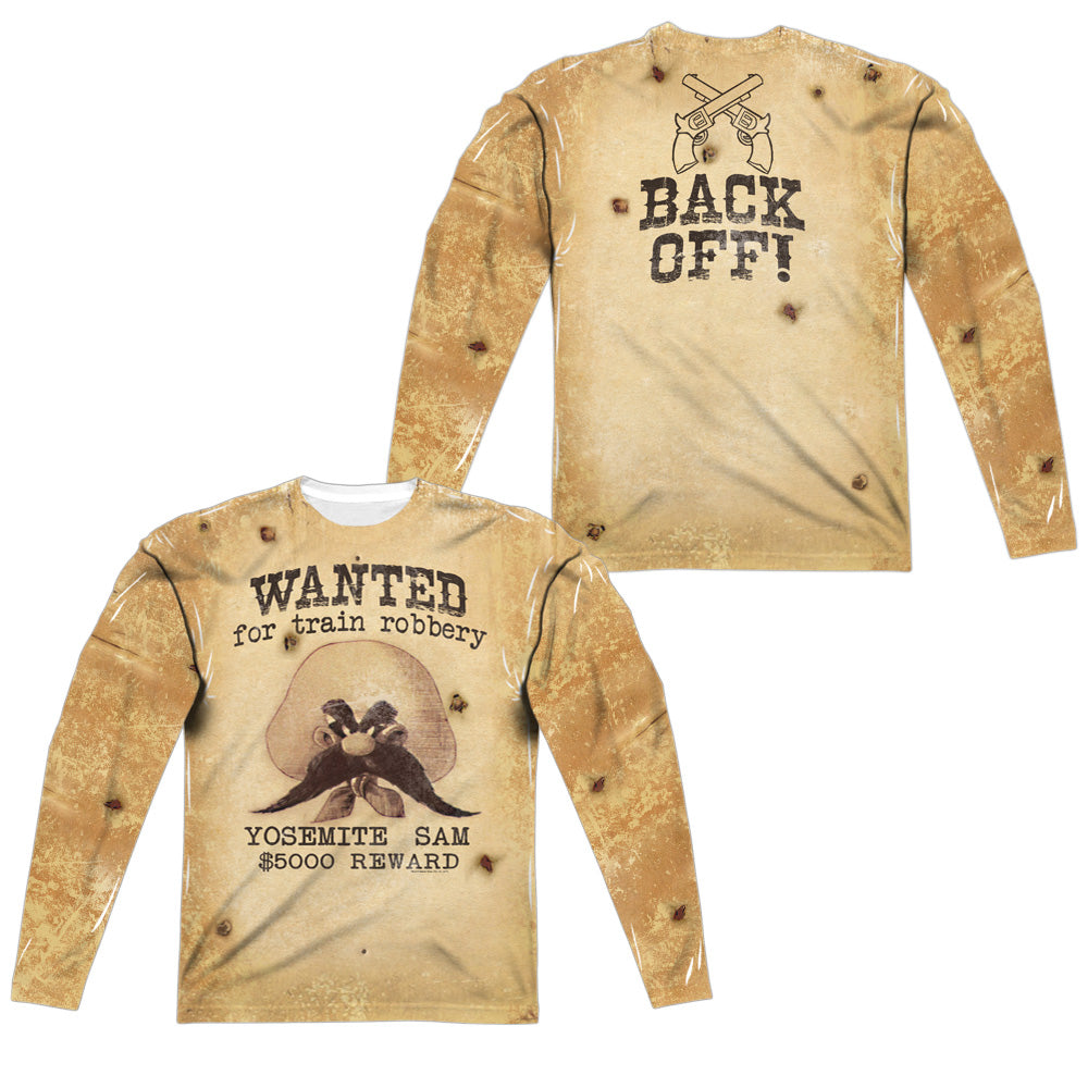 Looney Tunes - Wanted (Front/back Print) - Long Sleeve Adult Poly Crew  - White T-shirt