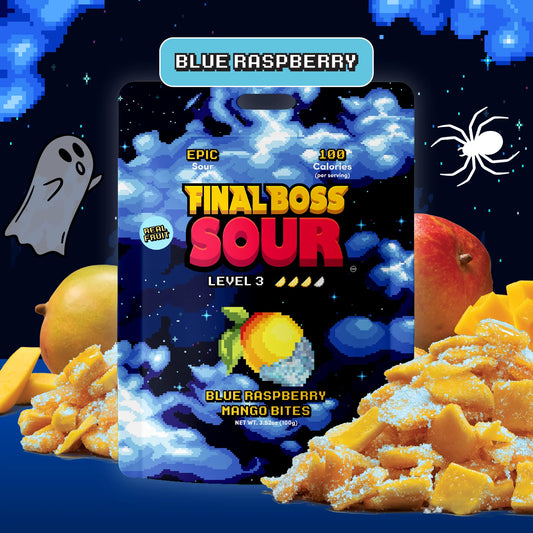 Final Boss Sour, Sour Fruit Chews Blue Raspberry Mango Level 3