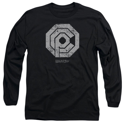 Robocop - Distressed Ocp Logo - Long Sleeve Adult 18/1 - Black T-shirt
