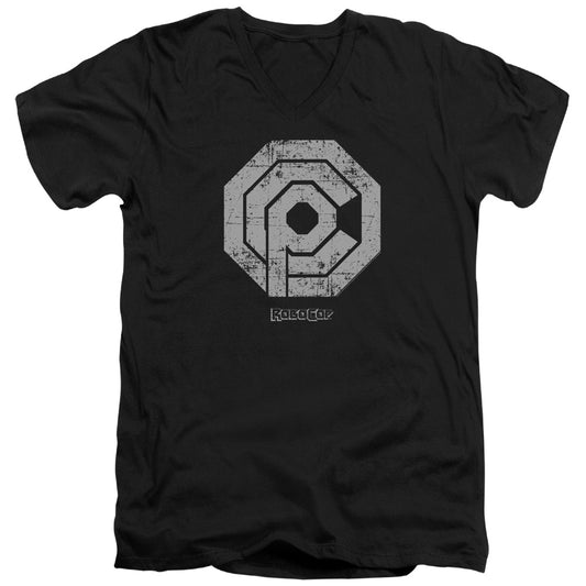 Robocop - Distressed Ocp Logo - Short Sleeve Adult V-neck - Black T-shirt