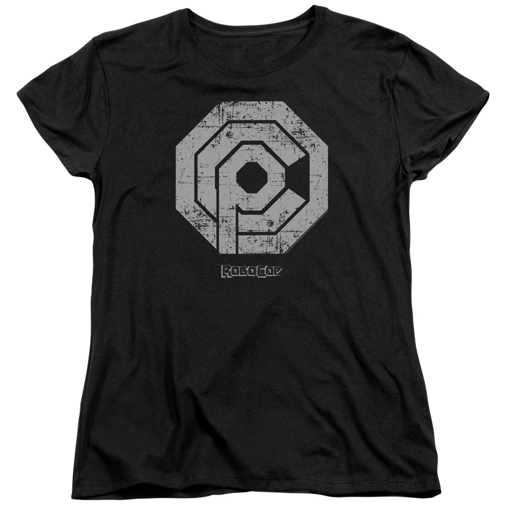 Robocop - Distressed Ocp Logo - Short Sleeve Womens Tee - Black T-shirt