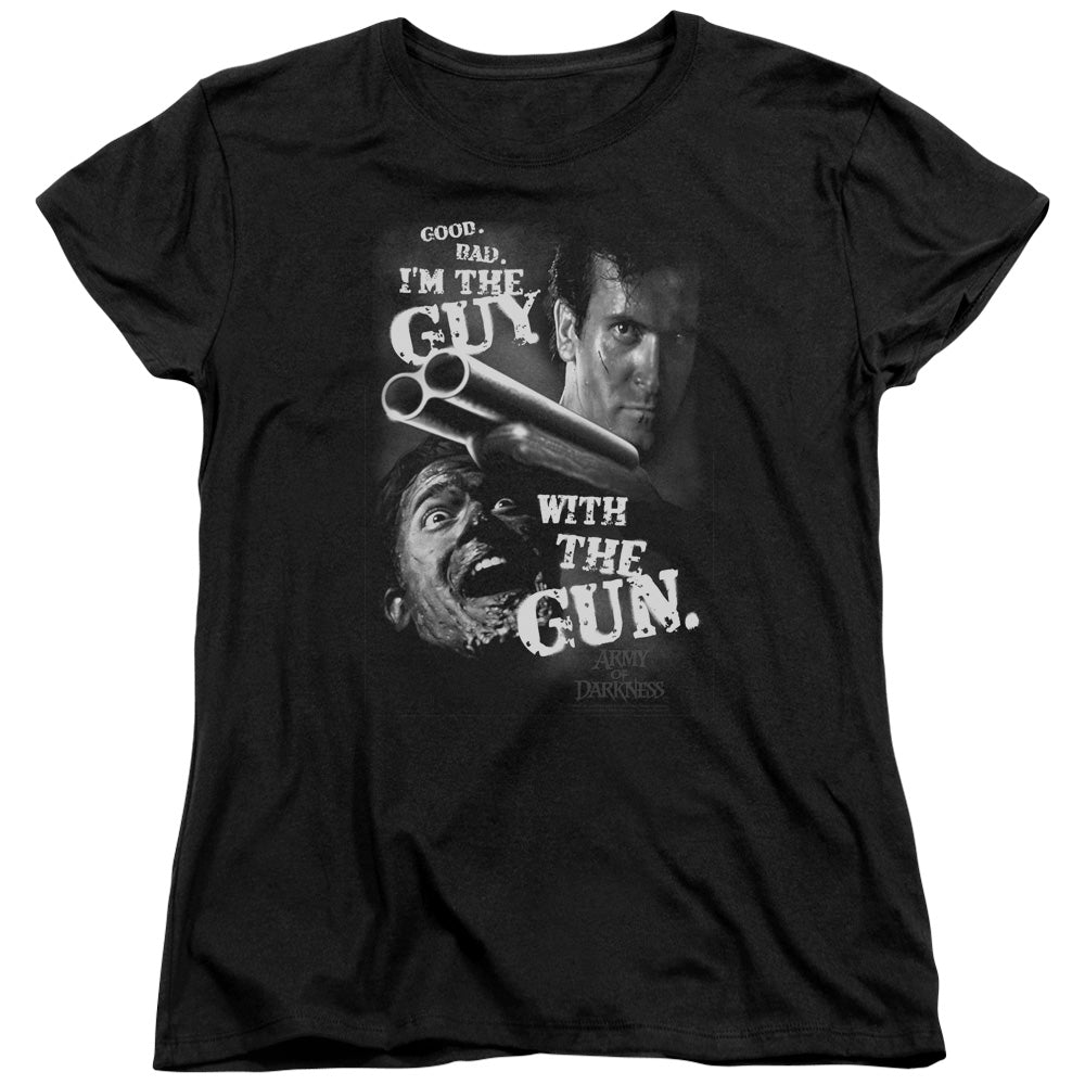 ARMY OF DARKNESS GUY WITH THE GUN - S/S WOMENS TEE - BLACK T-Shirt