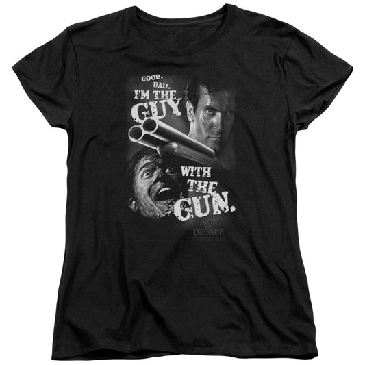 ARMY OF DARKNESS GUY WITH THE GUN - S/S WOMENS TEE - BLACK T-Shirt