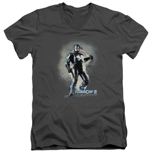 Robocop - Break On Through - Short Sleeve Adult V-neck - Charcoal T-shirt